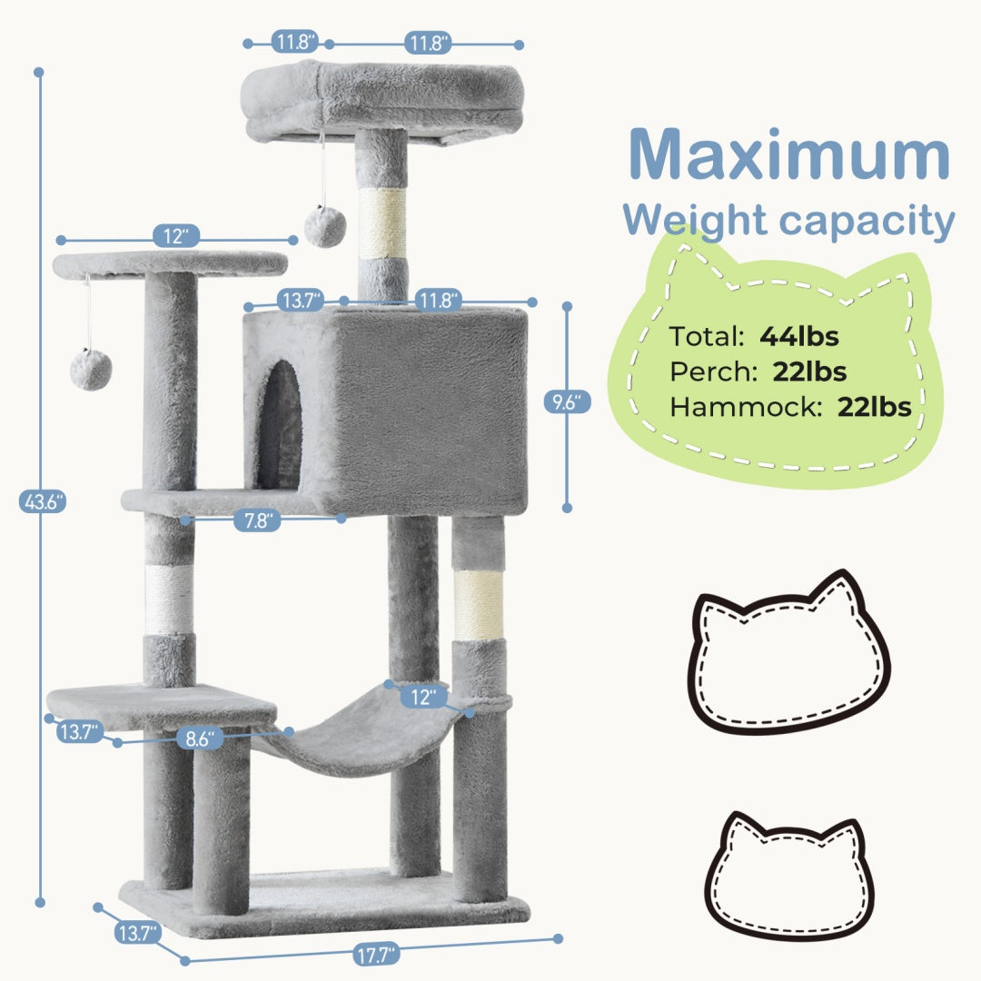 🎁 Arbre à Chat 44'' – LIVRAISON GRATUITE – Tour Multi-Niveaux avec Griffoirs en Sisal
