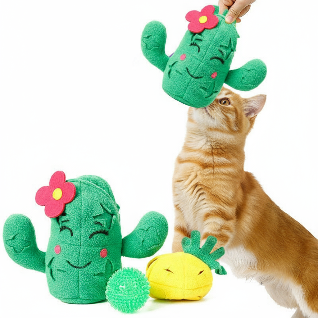 Jouet en peluche pour animaux de compagnie Peluche, 3 En 1, Cactus Avec Balle.