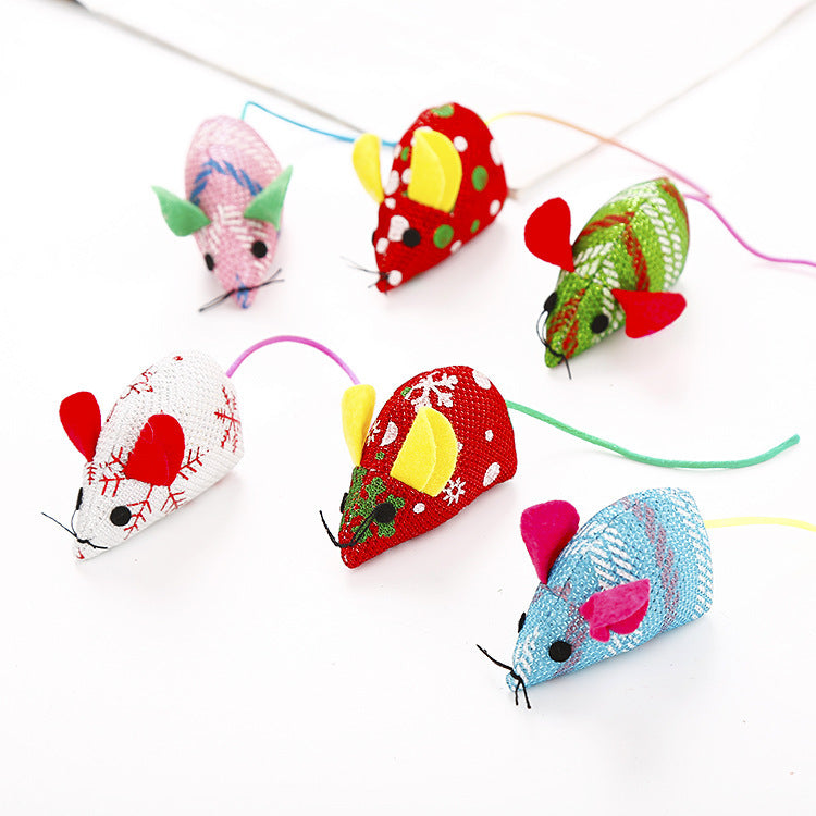 set de 6 Jouets souris de Noël pour chat, peluche festive