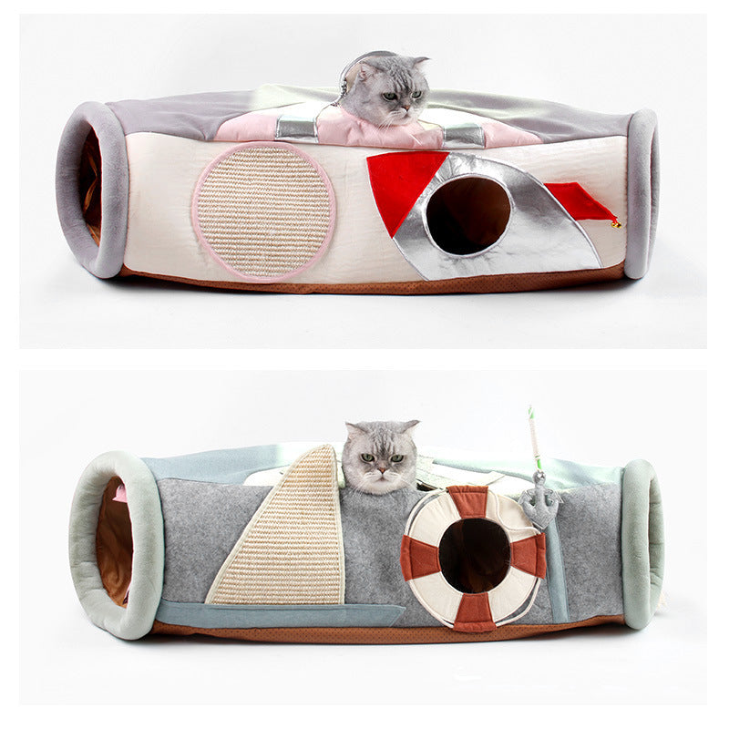 Griffoir Tunnel pour Chat en Carton – Pliable et Semi-Fermé