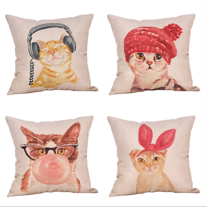 Housses de Coussin Chat Adorables - Lin et Coton 45x45cm