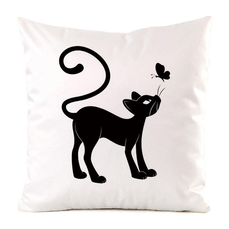 Housse de Coussin Chat Noir - Décoration Sofa en Soie