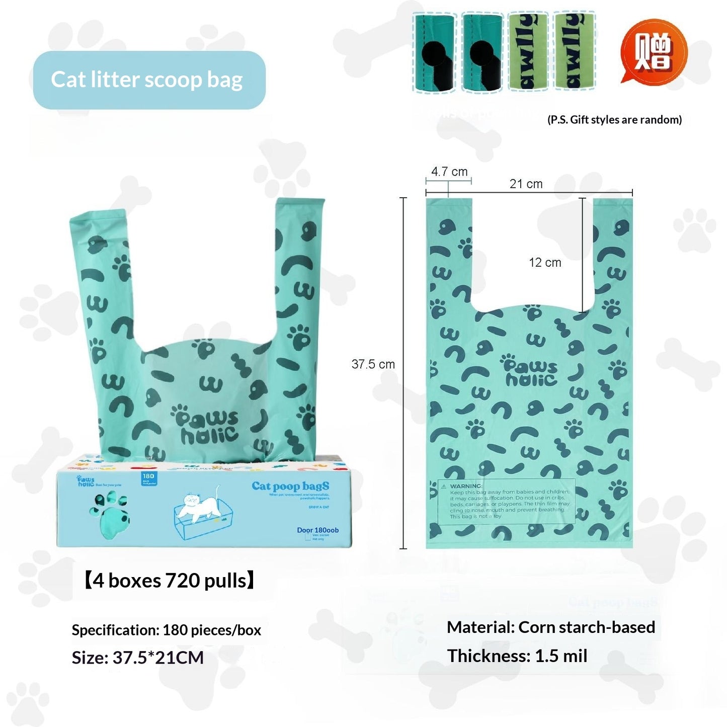 Sac Poubelle Désodorisant pour Litière Chat avec Pelle