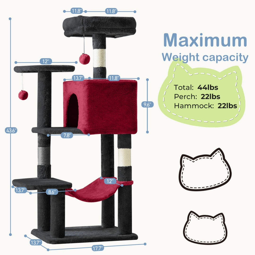 🎁 Arbre à Chat 44'' – LIVRAISON GRATUITE – Tour Multi-Niveaux avec Griffoirs en Sisal