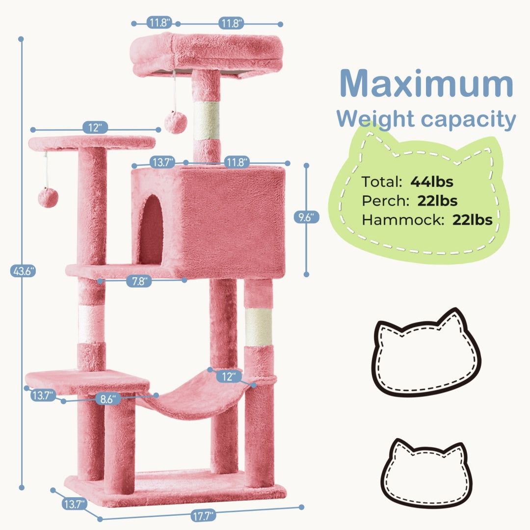 🎁 Arbre à Chat 44'' – LIVRAISON GRATUITE – Tour Multi-Niveaux avec Griffoirs en Sisal