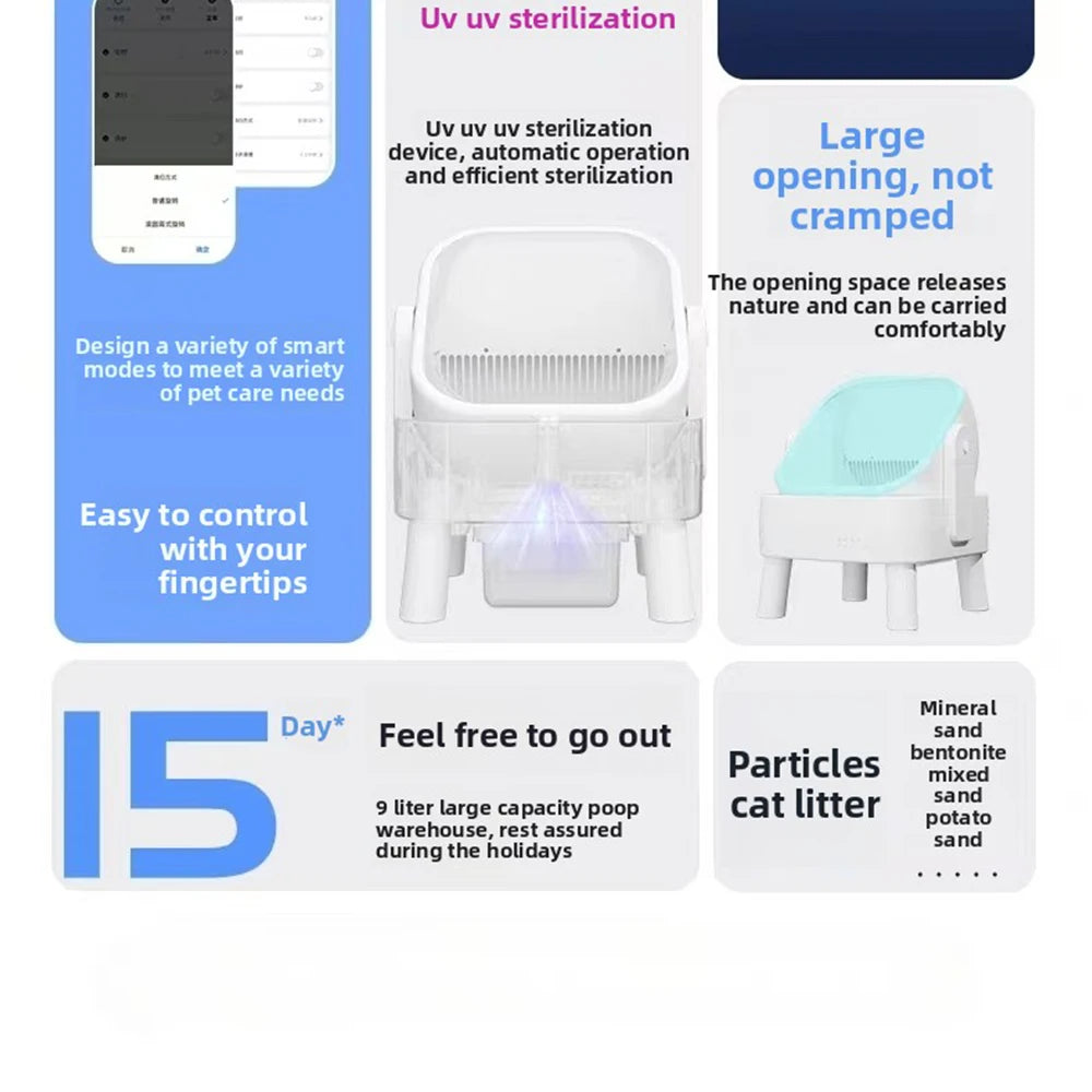 Litière Automatique Autonettoyante SINGWEDA — Contrôle via App, Design Open-Top, Multi-Chats
