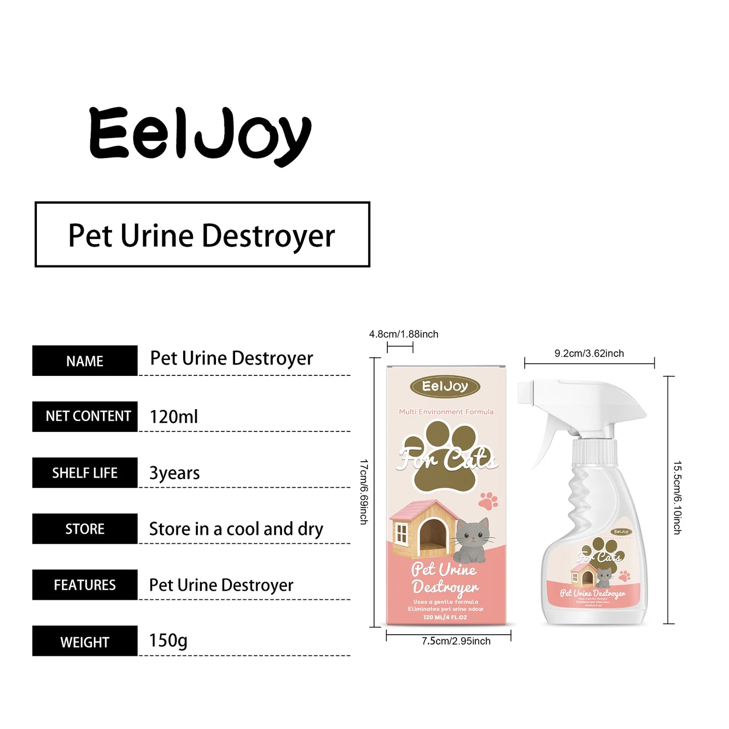 Spray Éliminateur d'Urine pour Chat et Chien – 120ml | EelJoy