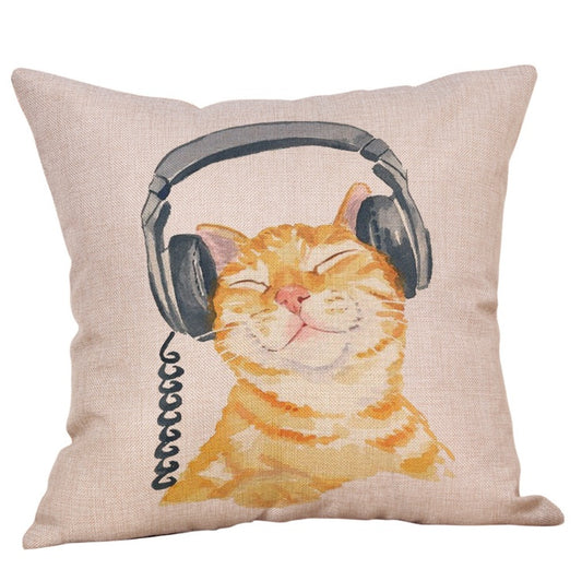 Housses de Coussin Chat Adorables - Lin et Coton 45x45cm