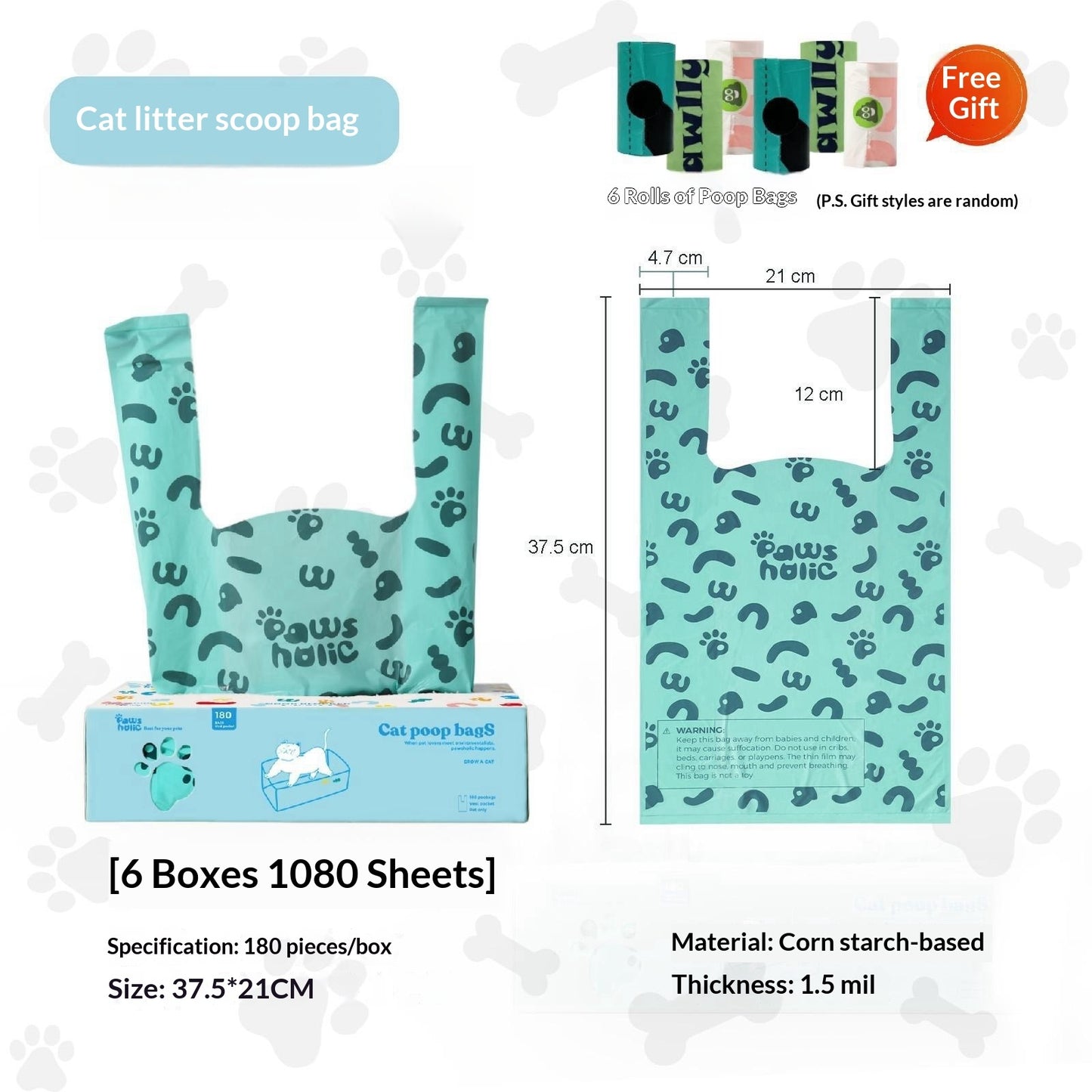  "Détail du distributeur de sacs poubelle pour litière de chat avec pelle de nettoyage"