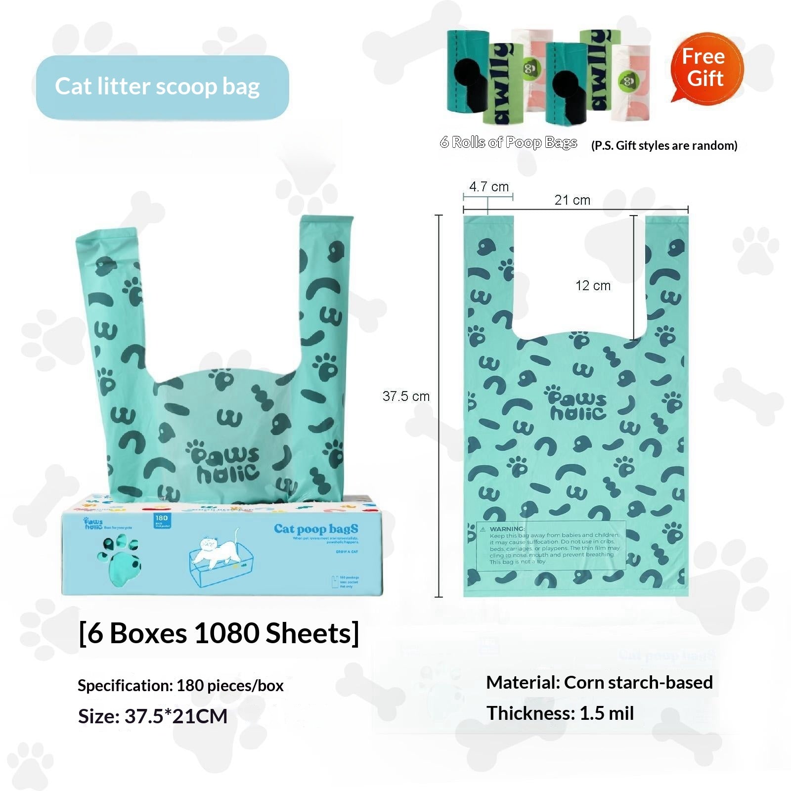  "Détail du distributeur de sacs poubelle pour litière de chat avec pelle de nettoyage"