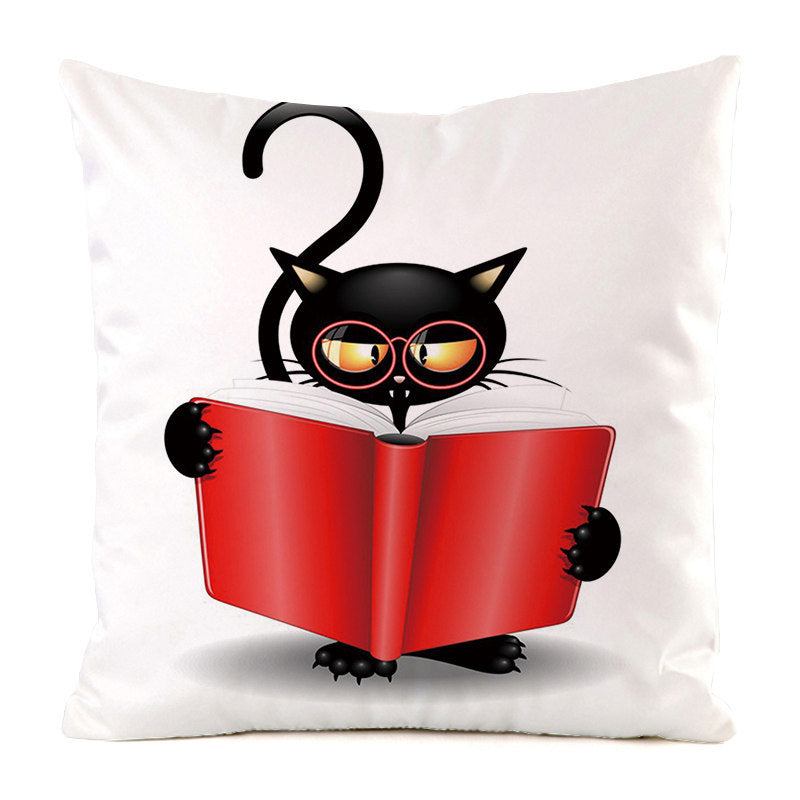 Housse de Coussin Chat Noir - Décoration Sofa en Soie
