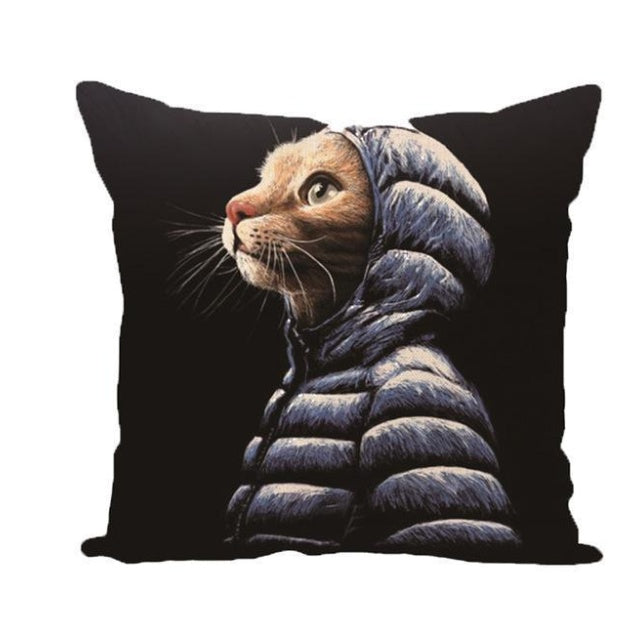 Housses de Coussin Chat Adorables - Lin et Coton 45x45cm