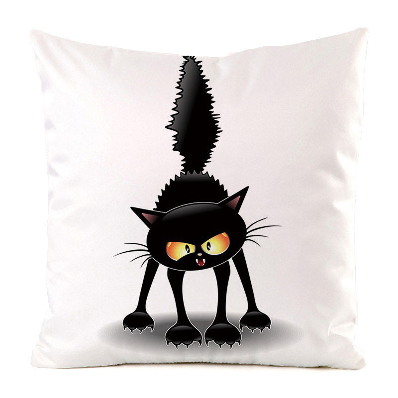 Housse de Coussin Chat Noir - Décoration Sofa en Soie