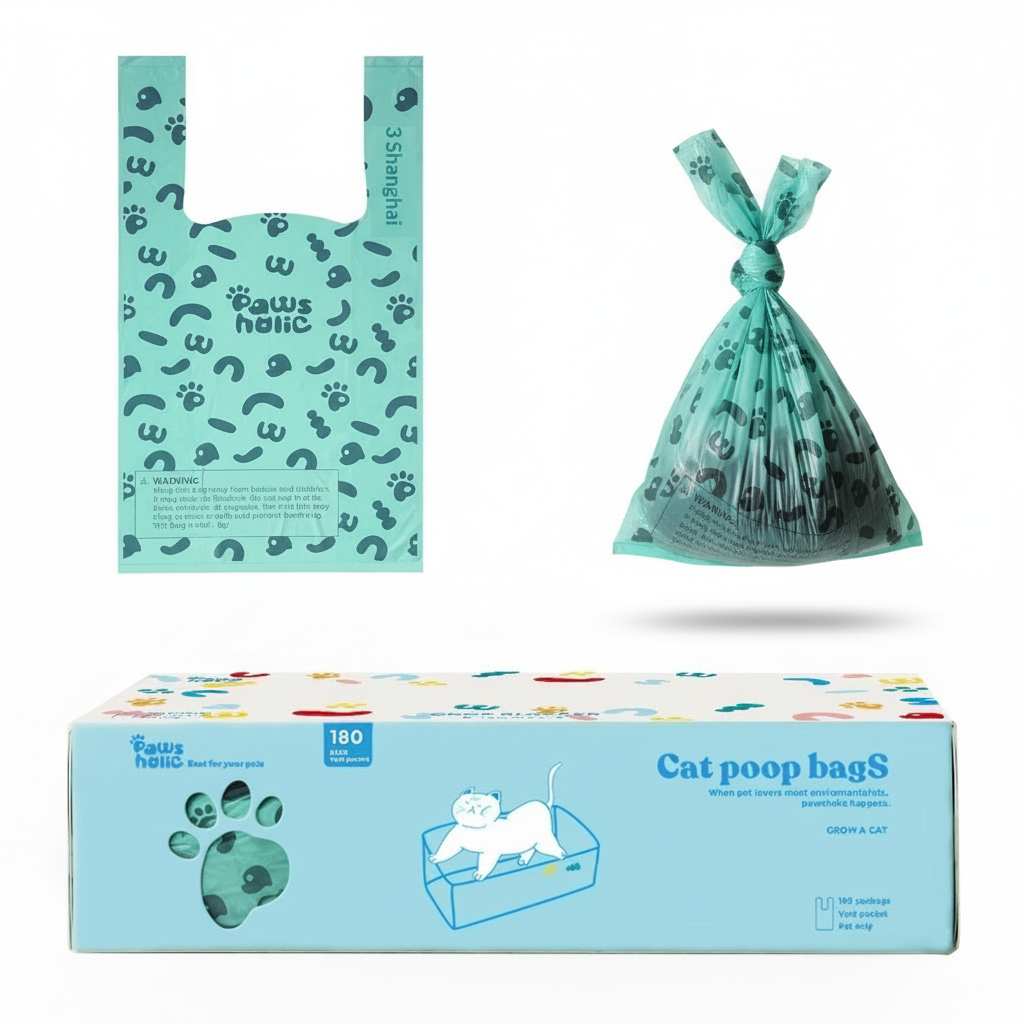 Sacs poubelle parfumés pour litière chat - boîte distributrice bleue"