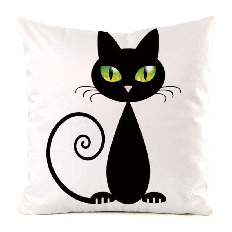 Housse de Coussin Chat Noir - Décoration Sofa en Soie