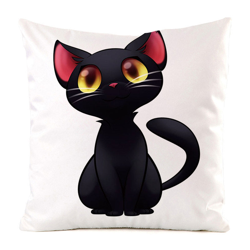Housse de Coussin Chat Noir - Décoration Sofa en Soie