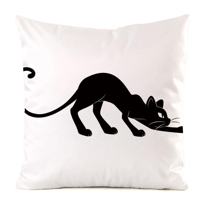Housse de Coussin Chat Noir - Décoration Sofa en Soie