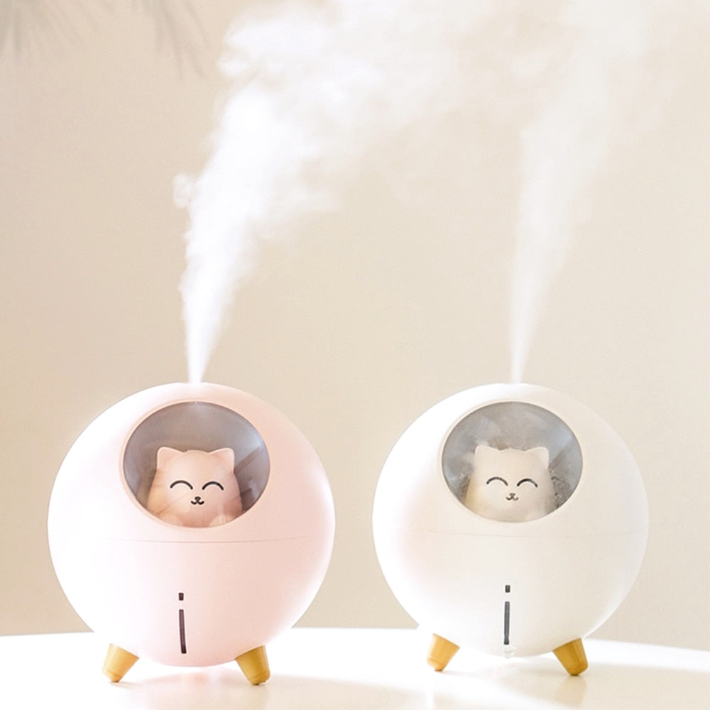 Humidificateur Veilleuse Chat Planète USB - Brumisateur Silencieux