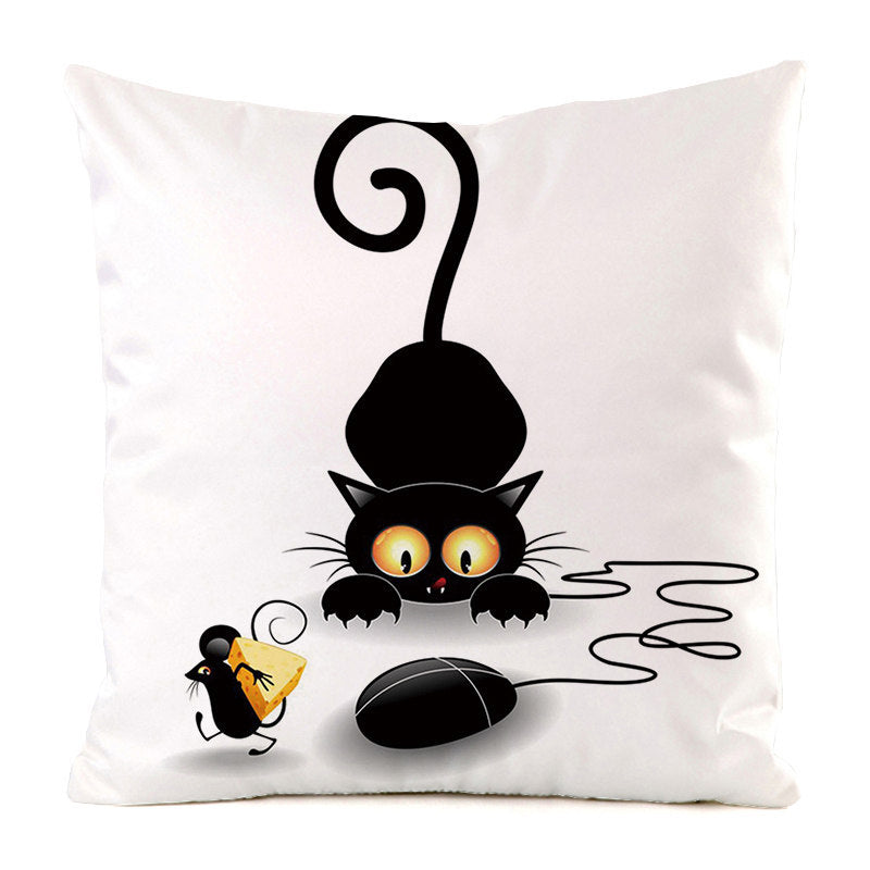 Housse de Coussin Chat Noir - Décoration Sofa en Soie
