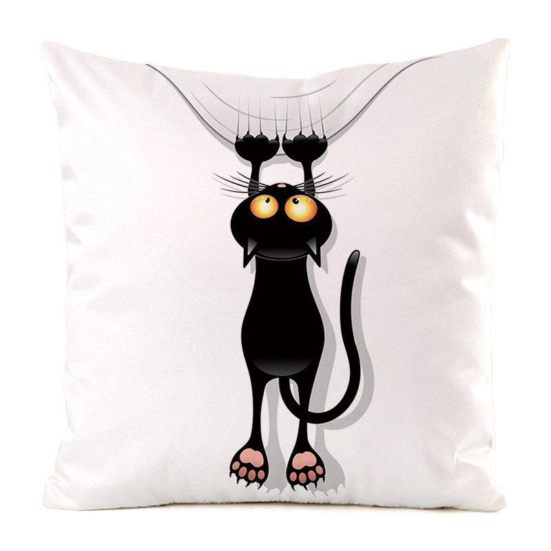 Housse de Coussin Chat Noir - Décoration Sofa en Soie