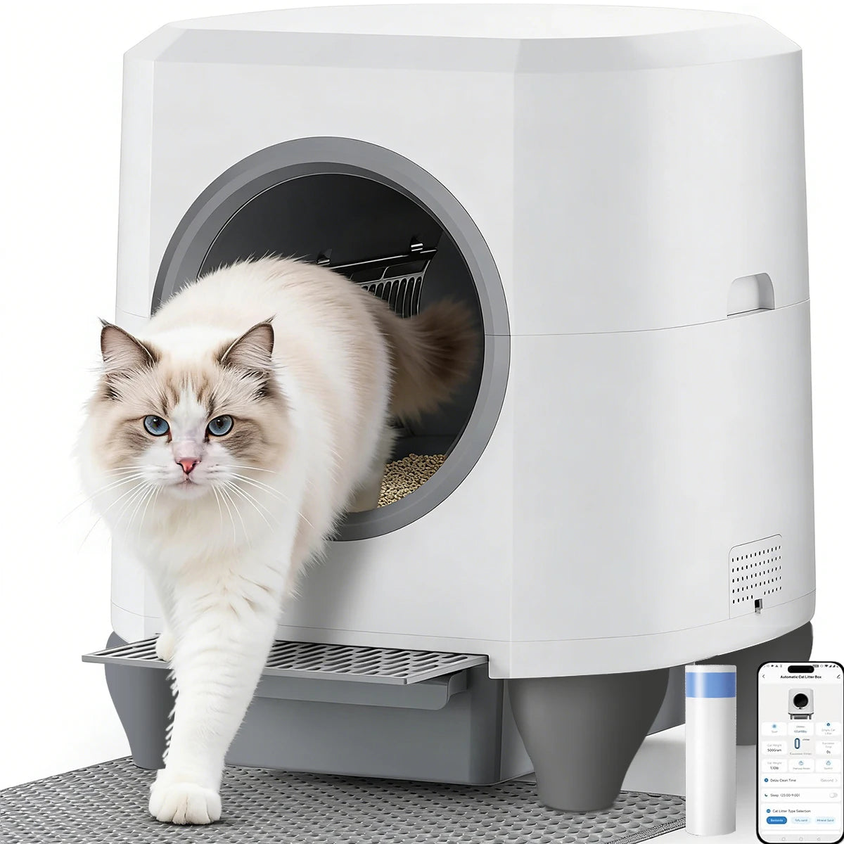 Smart Self-Cleaning Semi-Enclosed Litter Box – App Control, 80L, Odor Control