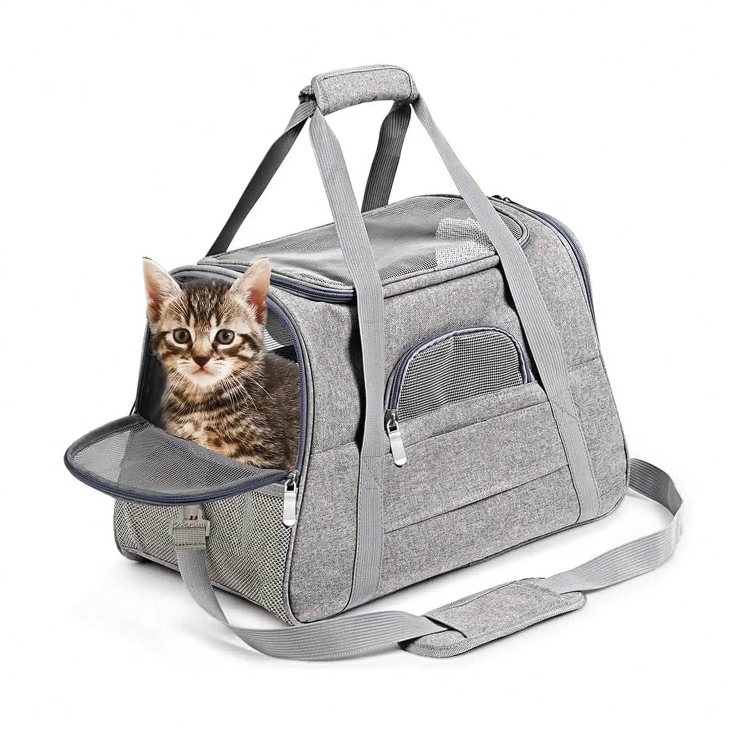Sac de Transport Pliable Chat & Chien – Approuvé Avion, Matelas Inclus (Gris, Taille L)