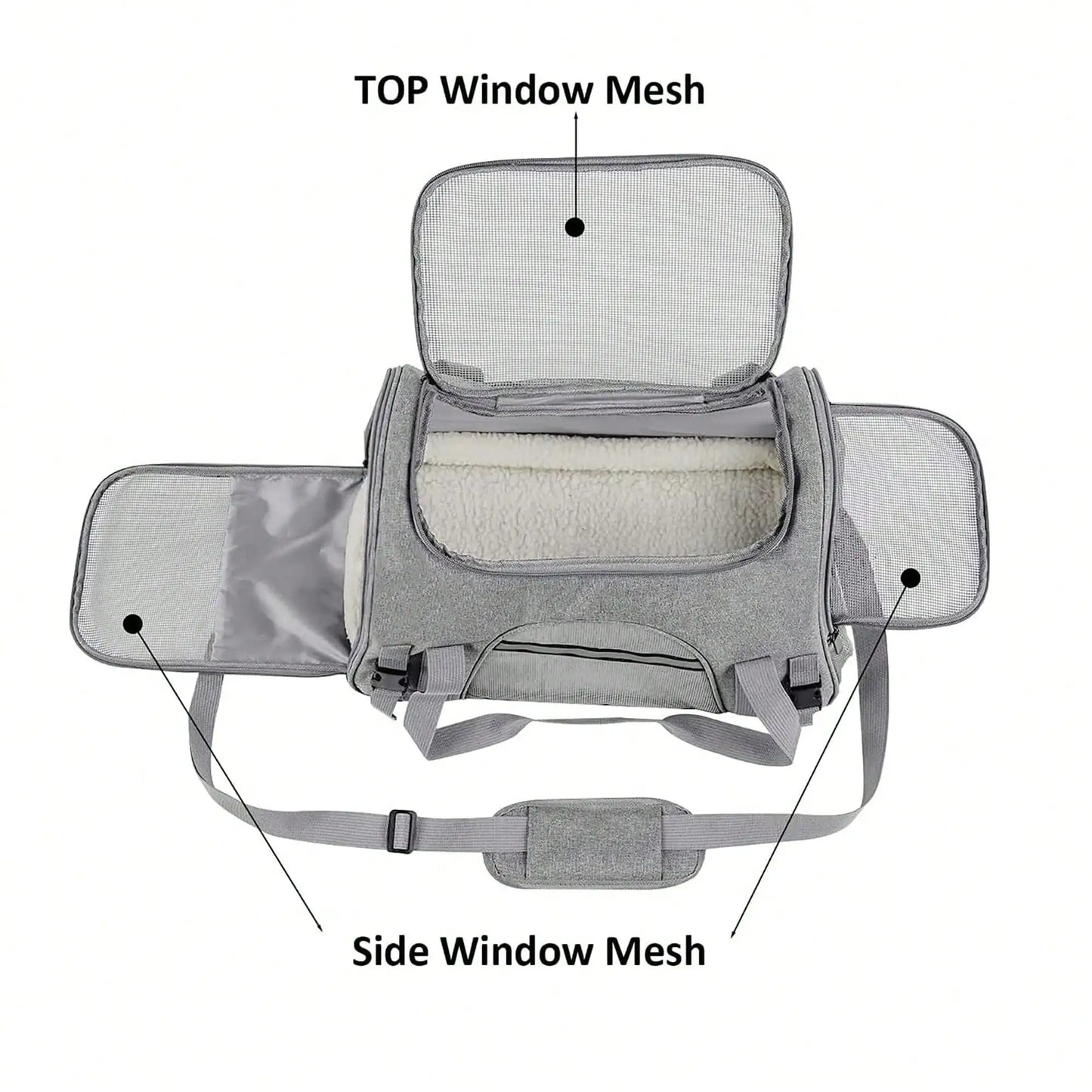 Sac de Transport Pliable Chat & Chien – Approuvé Avion, Matelas Inclus (Gris, Taille L)