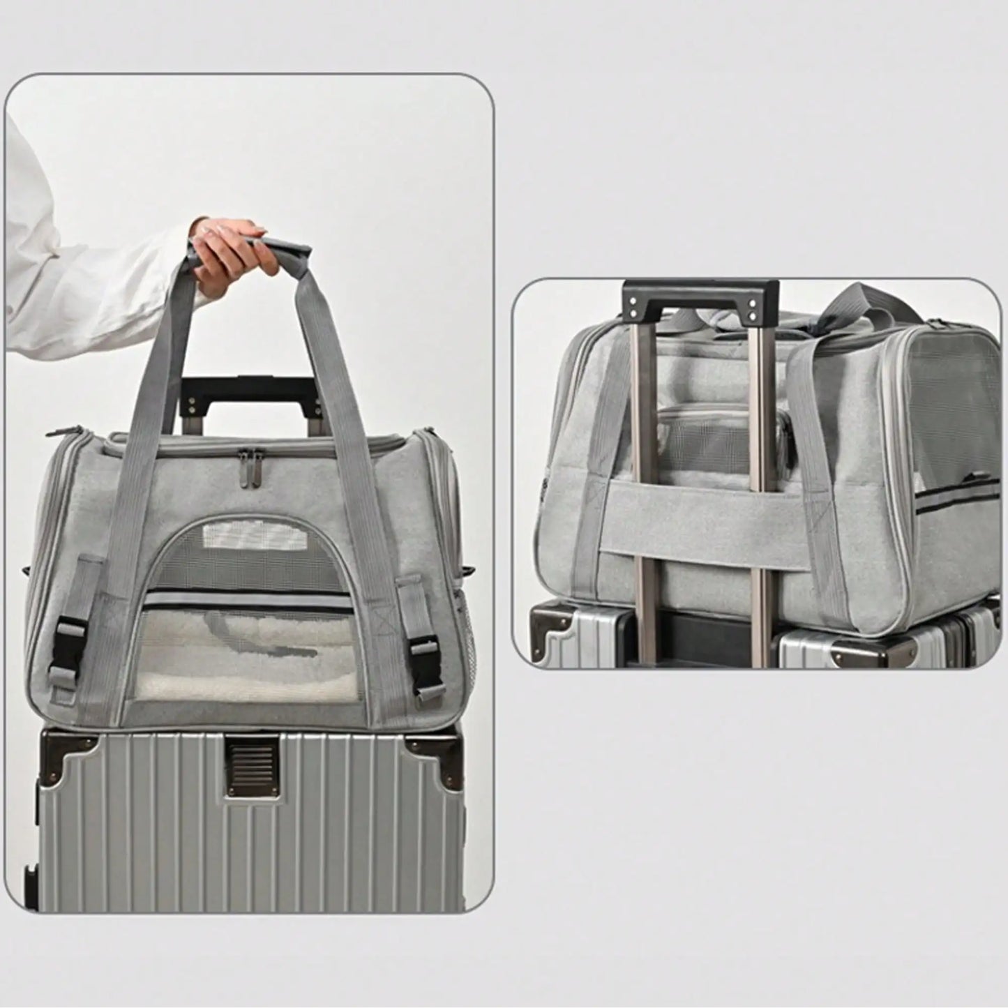 Sac de Transport Pliable Chat & Chien – Approuvé Avion, Matelas Inclus (Gris, Taille L)