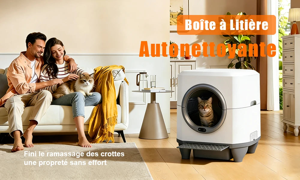 Smart Self-Cleaning Semi-Enclosed Litter Box – App Control, 80L, Odor Control