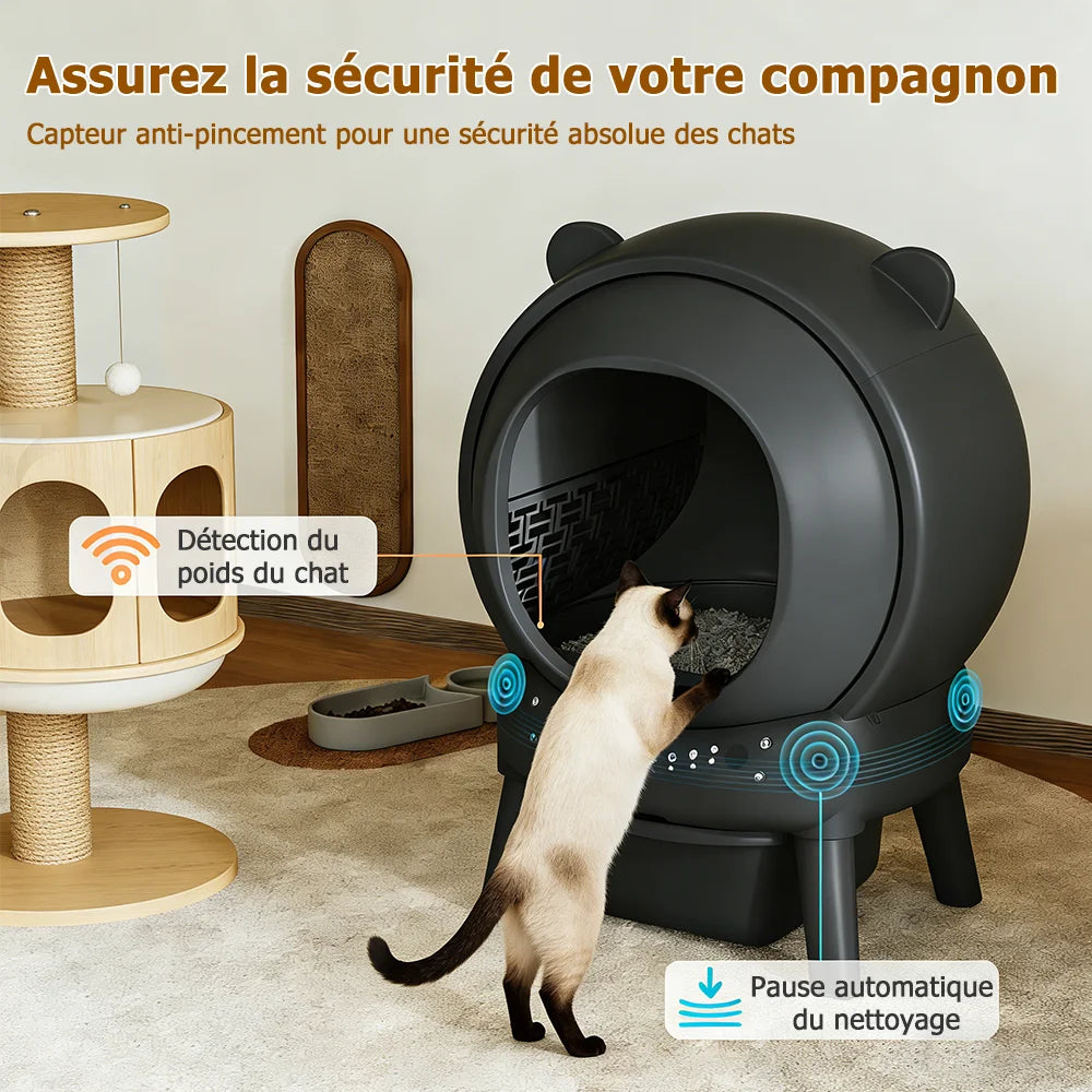 Litière Autonettoyante Connectée — Grande Capacité 65L, Contrôle via App, Triple Anti-Odeur
