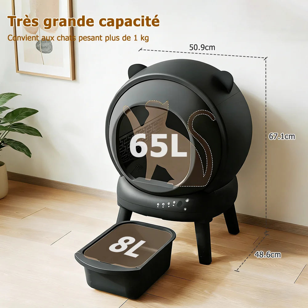 Litière Autonettoyante Connectée — Grande Capacité 65L, Contrôle via App, Triple Anti-Odeur