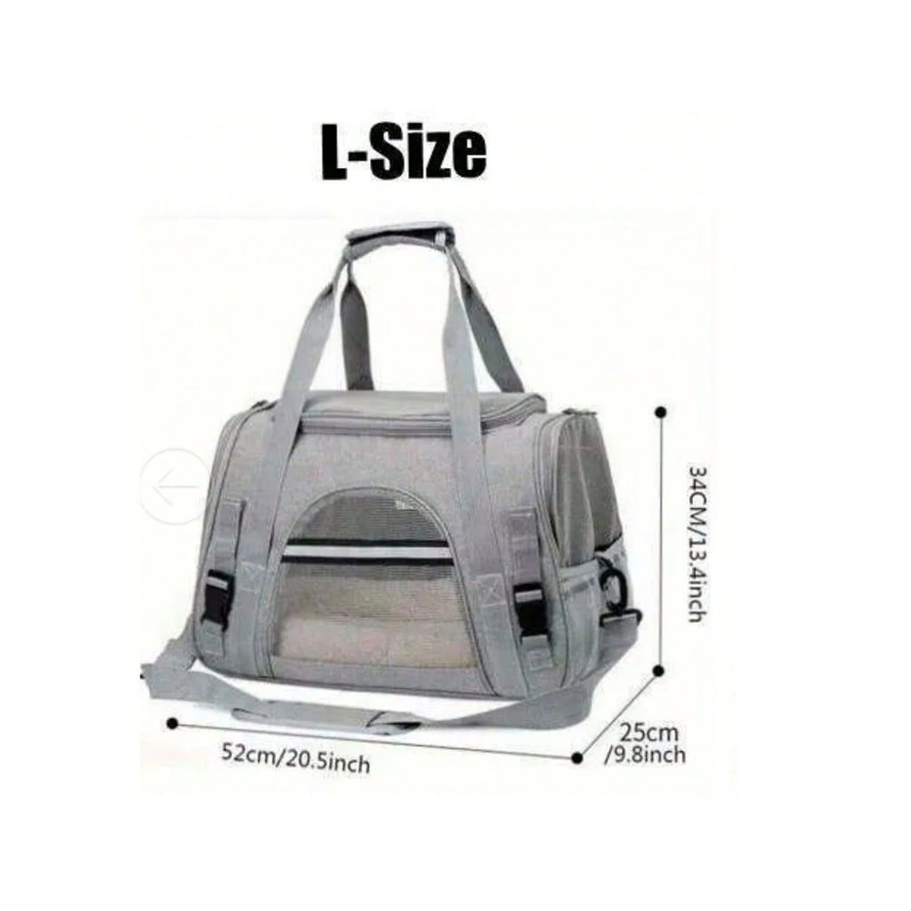 Sac de transport gris taille L avec fenêtre en filet et poignées de transport