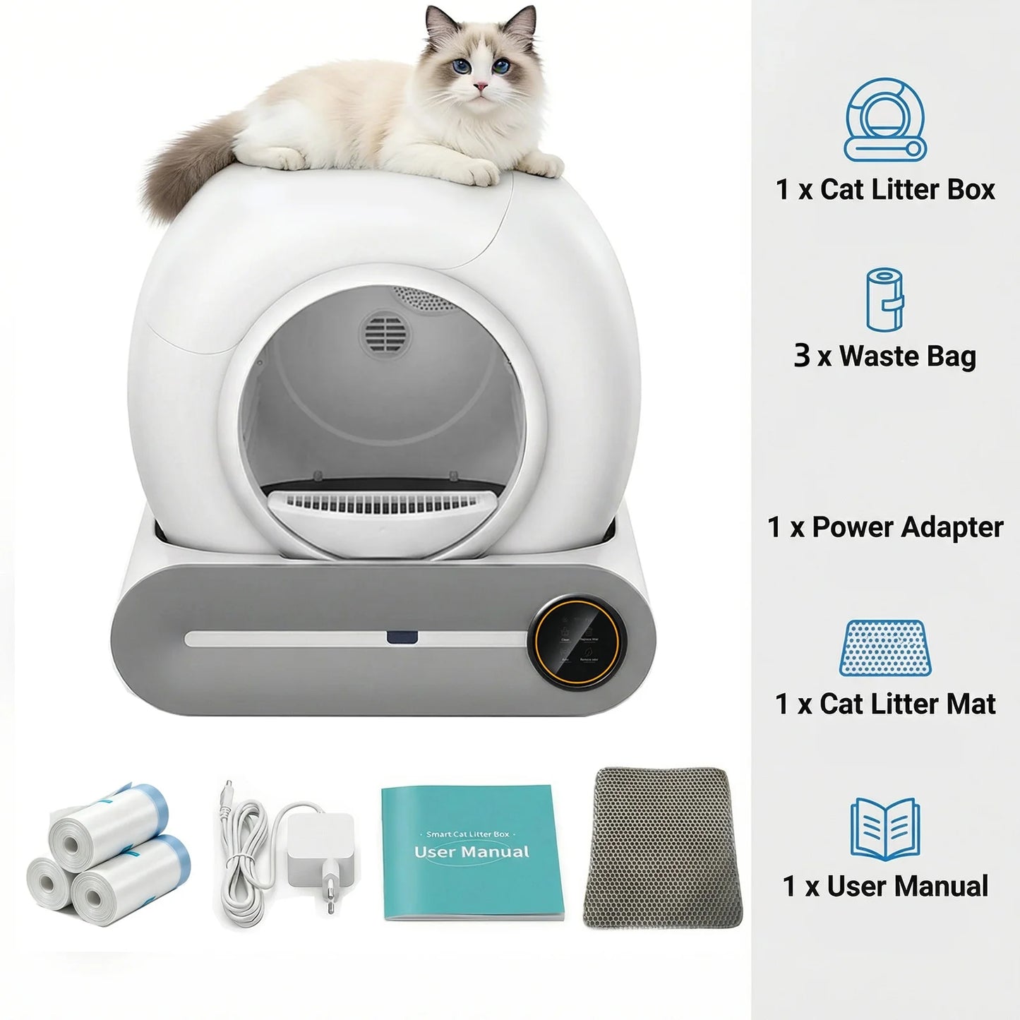 Smart Self-Cleaning Cat Litter Box – 65L, WiFi & Mobile App