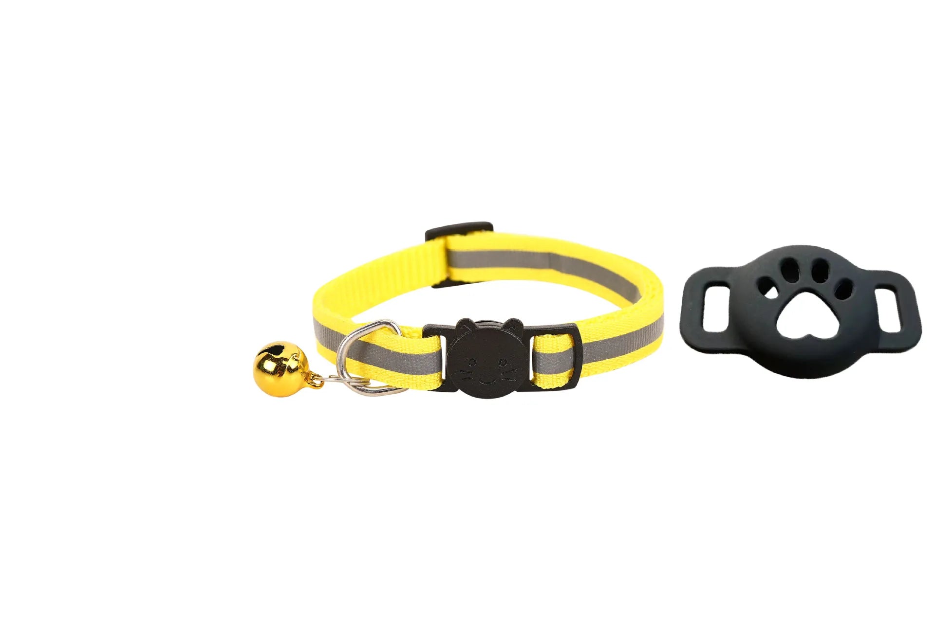 Collier jaune pour chat avec sangle réglable, clochette et support patte