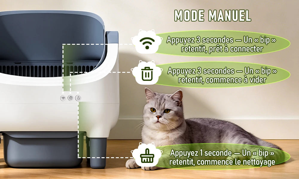 Litière automatique autonettoyante 76 L – Contrôle par application