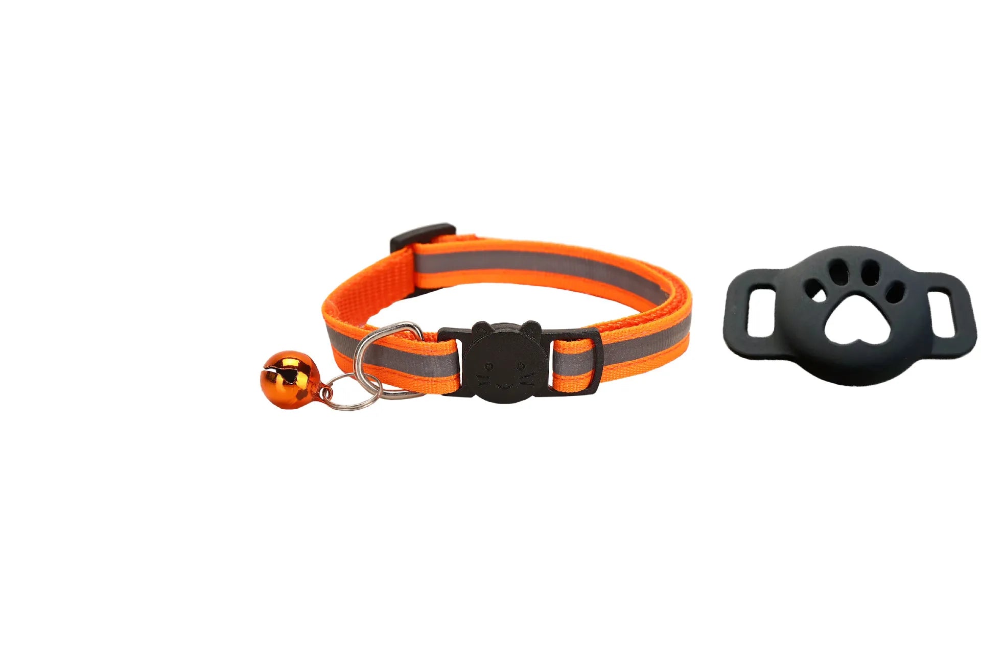 Collier orange pour chat, sangle réglable avec clochette et support patte