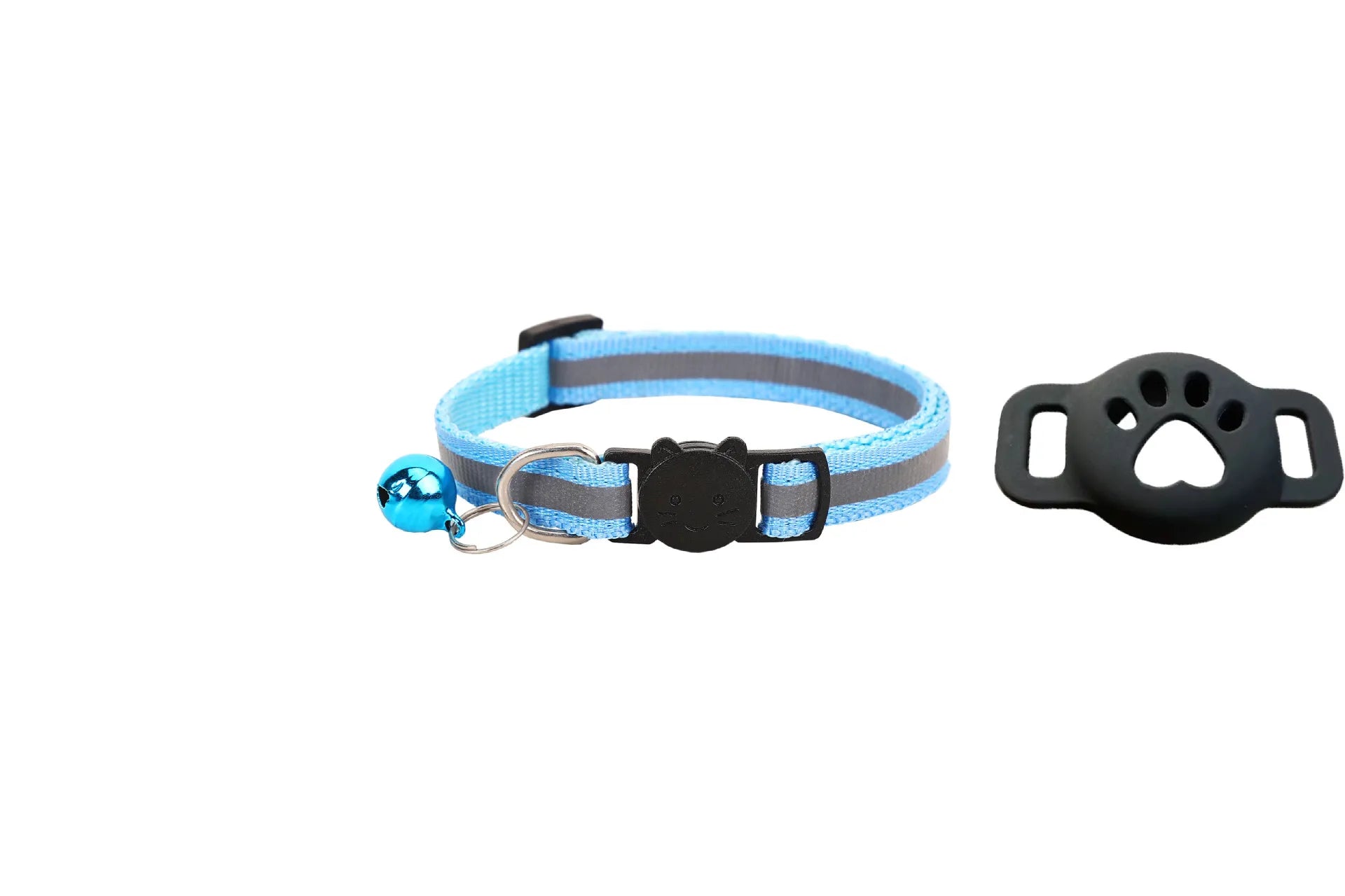 Collier bleu clair pour chat, sangle réglable avec clochette et support patte