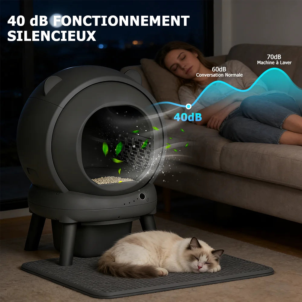 Litière Autonettoyante Connectée — Grande Capacité 65L, Contrôle via App, Triple Anti-Odeur