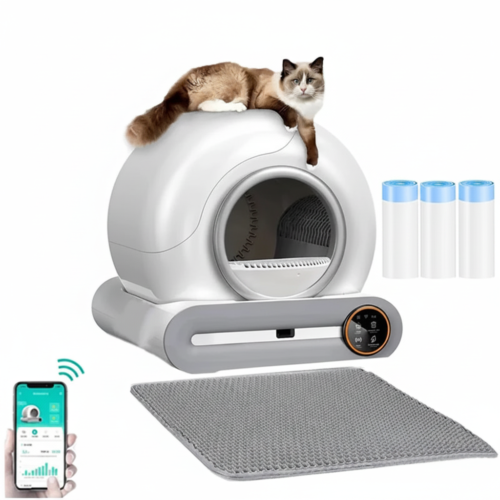 Litière Autonettoyante Connectée 65 L pour Chat, WiFi