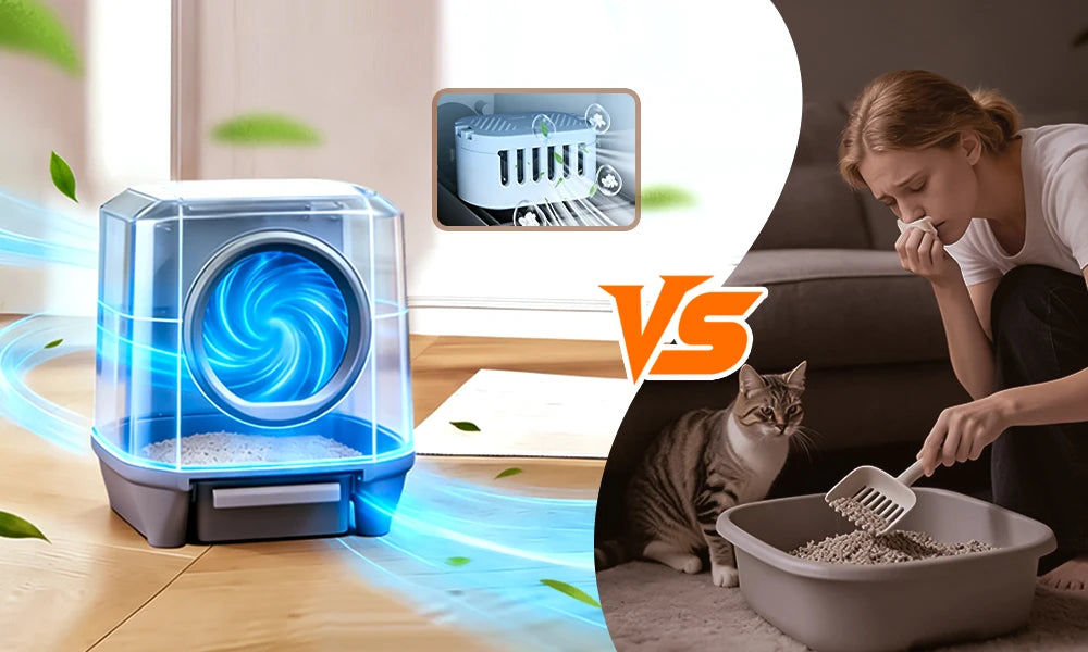 Smart Self-Cleaning Semi-Enclosed Litter Box – App Control, 80L, Odor Control
