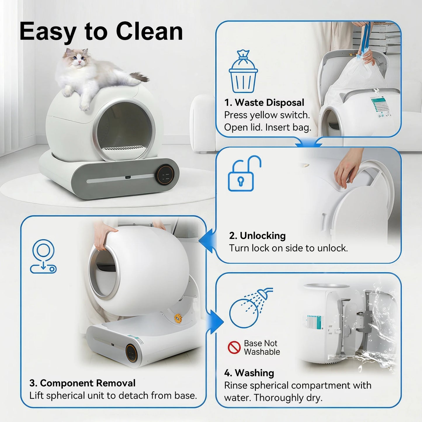 Smart Self-Cleaning Cat Litter Box – 65L, WiFi & Mobile App