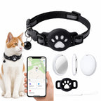 Collier porte-AirTag noir pour chat, logement patte et sangle réglable avec anneau