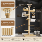 Arbre à chat sol-plafond avec base renforcée et poteaux en sisal, plusieurs niveaux