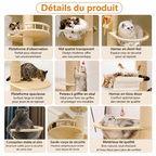 Arbre à chat sol-plafond : plateformes d’observation, hamac et poteau à griffer en sisal