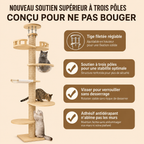 Arbre à chat sol-plafond avec tige filetée réglable, structure stable et hamac
