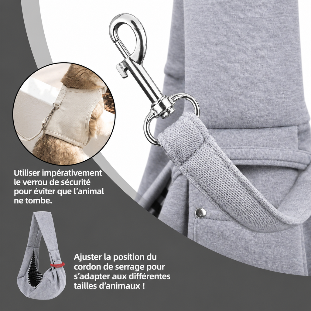 Écharpe de portage mains libres grise avec mousqueton et boucles de sécurité