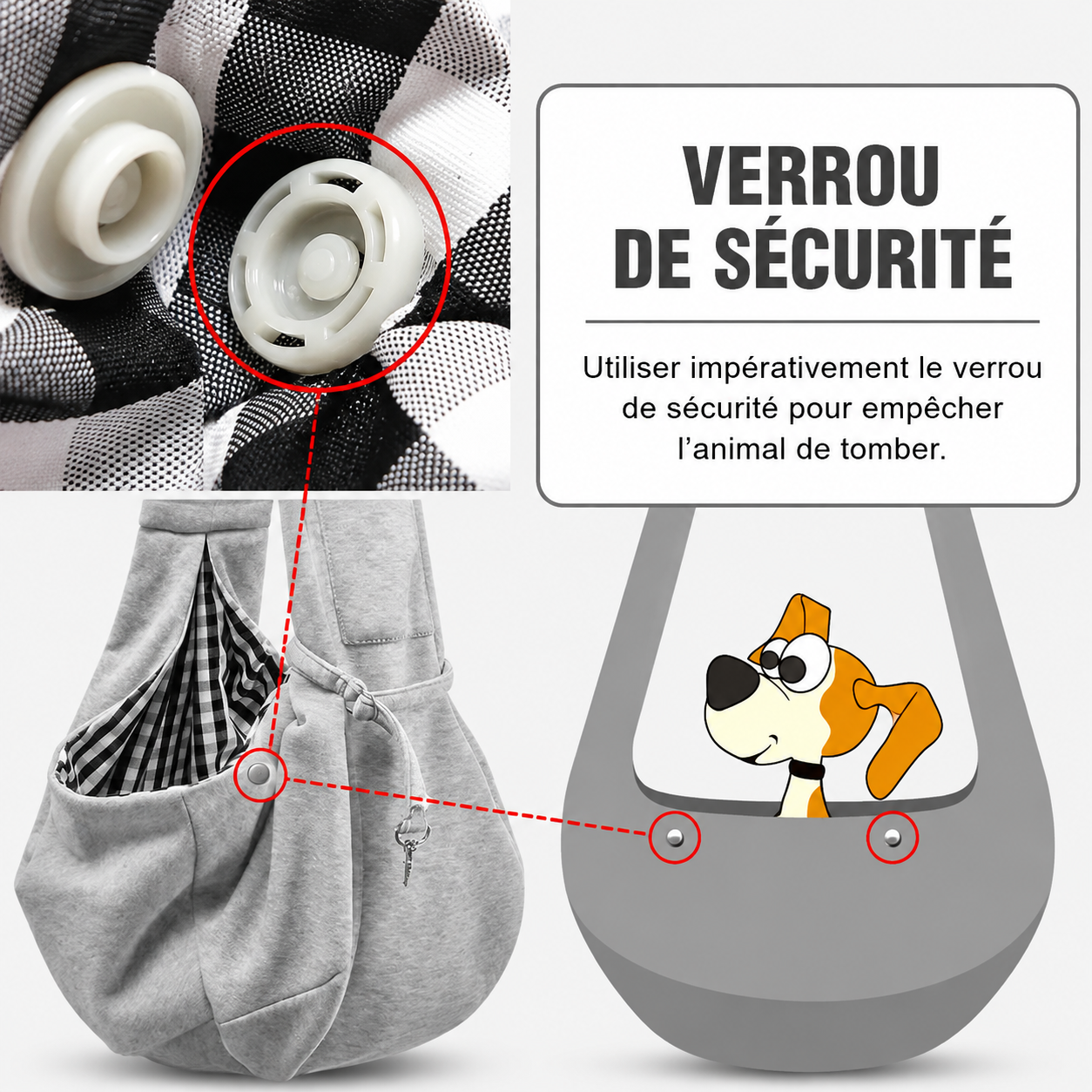 Écharpe de portage mains libres grise avec verrou de sécurité et attache