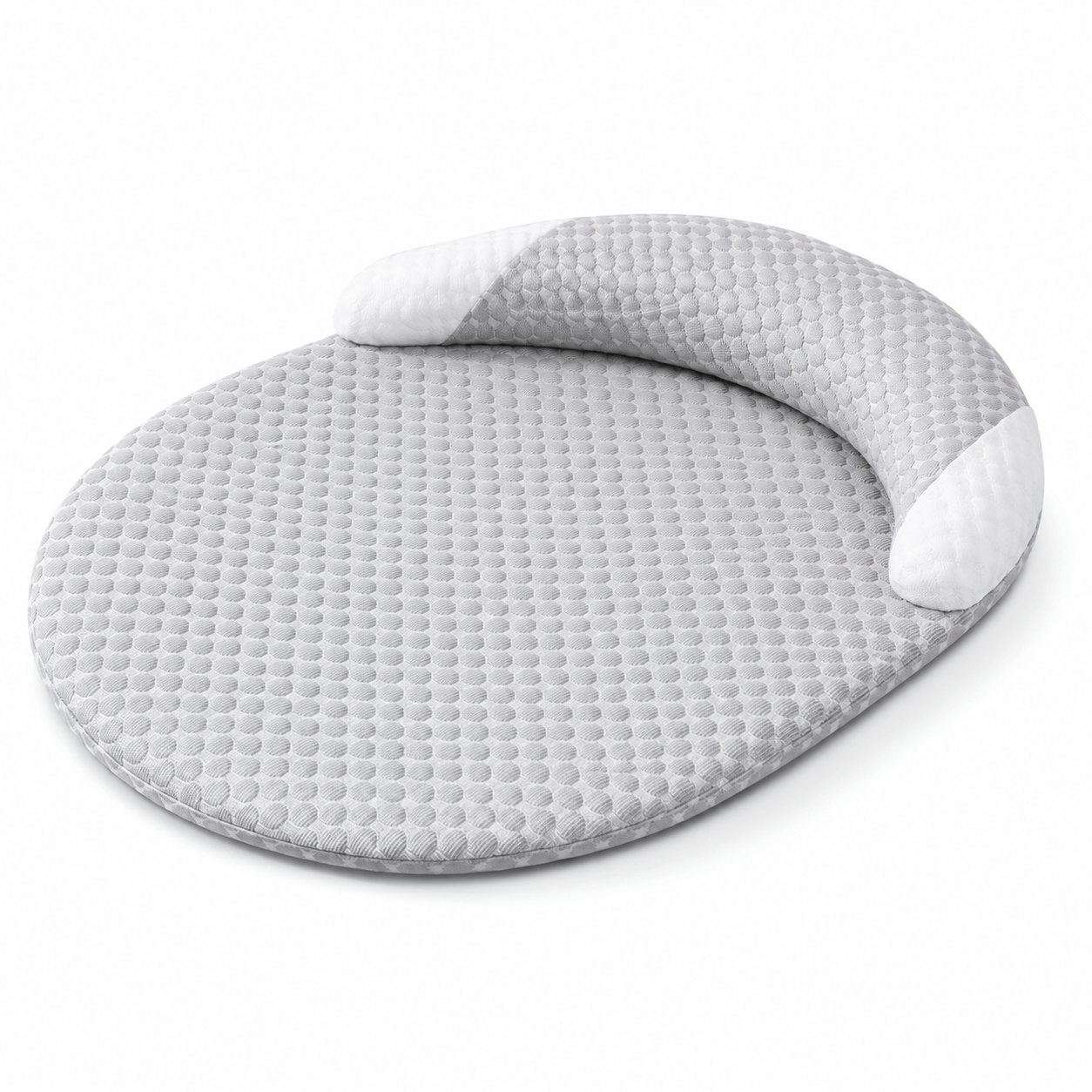 Coussin ovale gris clair pour animaux, rebord arrondi avec deux coussinets