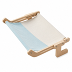 Nid suspendu pour chat en bois avec toile bleu ciel et beige