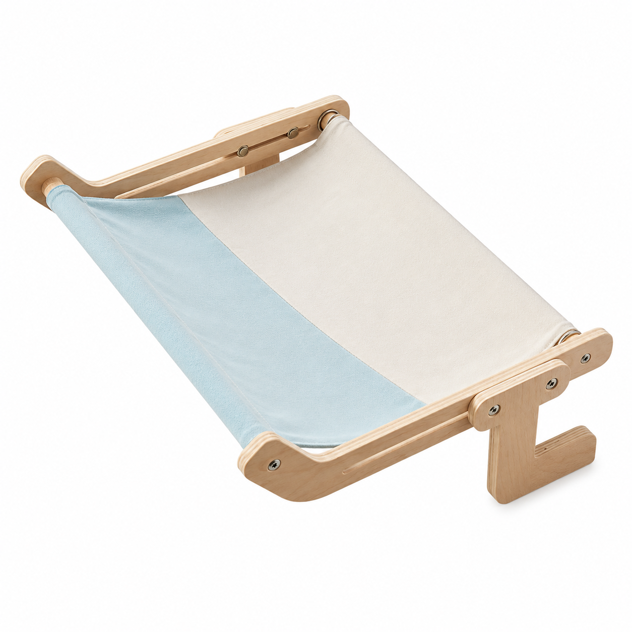 Nid suspendu pour chat en bois avec toile bleu ciel et beige